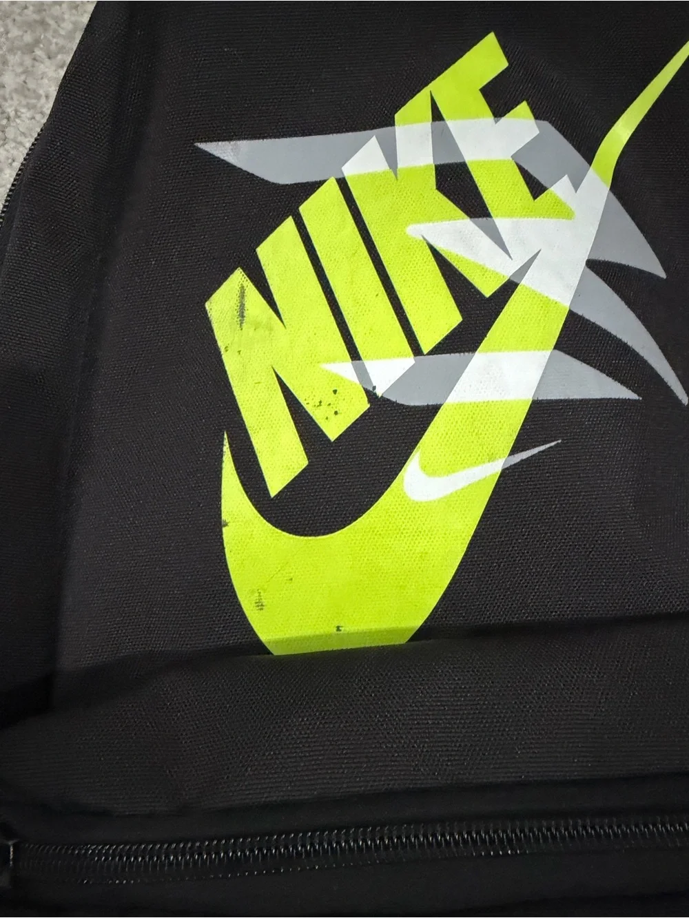 Nike Black Backpack with Neon Yellow and Gray Logo